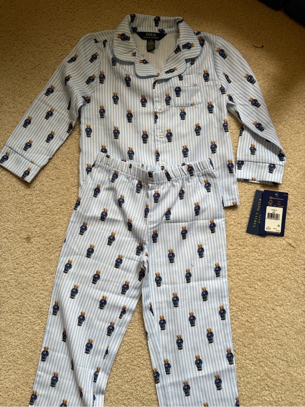 NEW Polo by Ralph Lauren Kids Blue Bear-Print Pajama Set